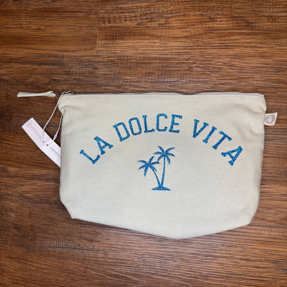 La Dolce Vida canvas clutch makeup bag Quilted Koala Seaglass Green Clutch